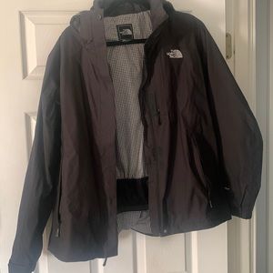 Black north face shell, zip in option for fleece jacket size XL.